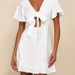 Lulus Adorable Sensibility White Cutout Tie-front Ruffled Mini Dress